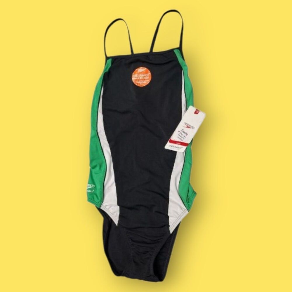 Women's 14/40 Speedo Endurance+ Training Swimsuit One Piece Y-Back Green Black